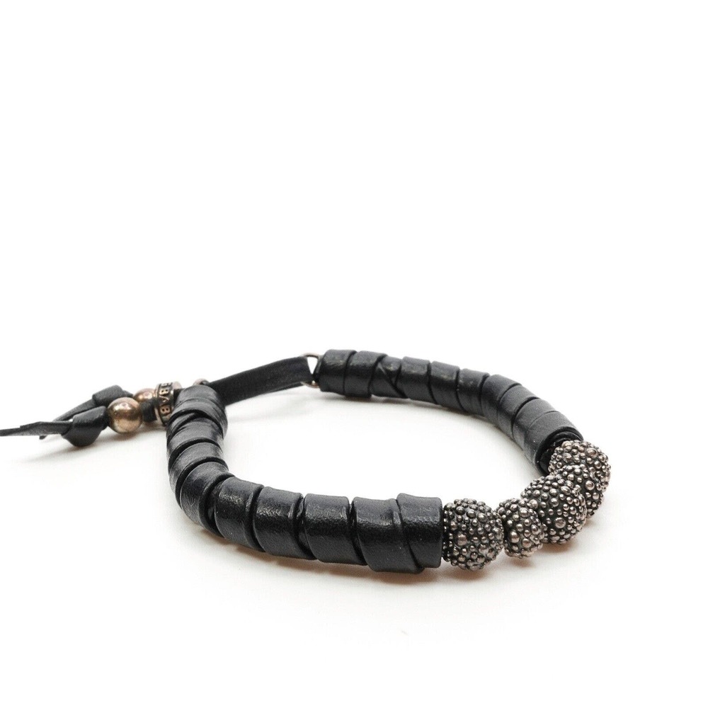 King Baby Studios Thin Natural Wrap Black Leather Bracelet Fine Silver .925